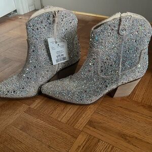 NWT Sequin Rhinestone Heeled Boots